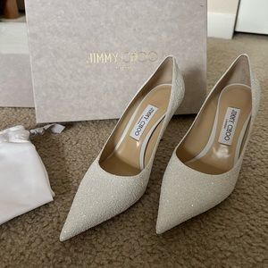Jimmy Choo 85mm Love Glittered Pumps in White